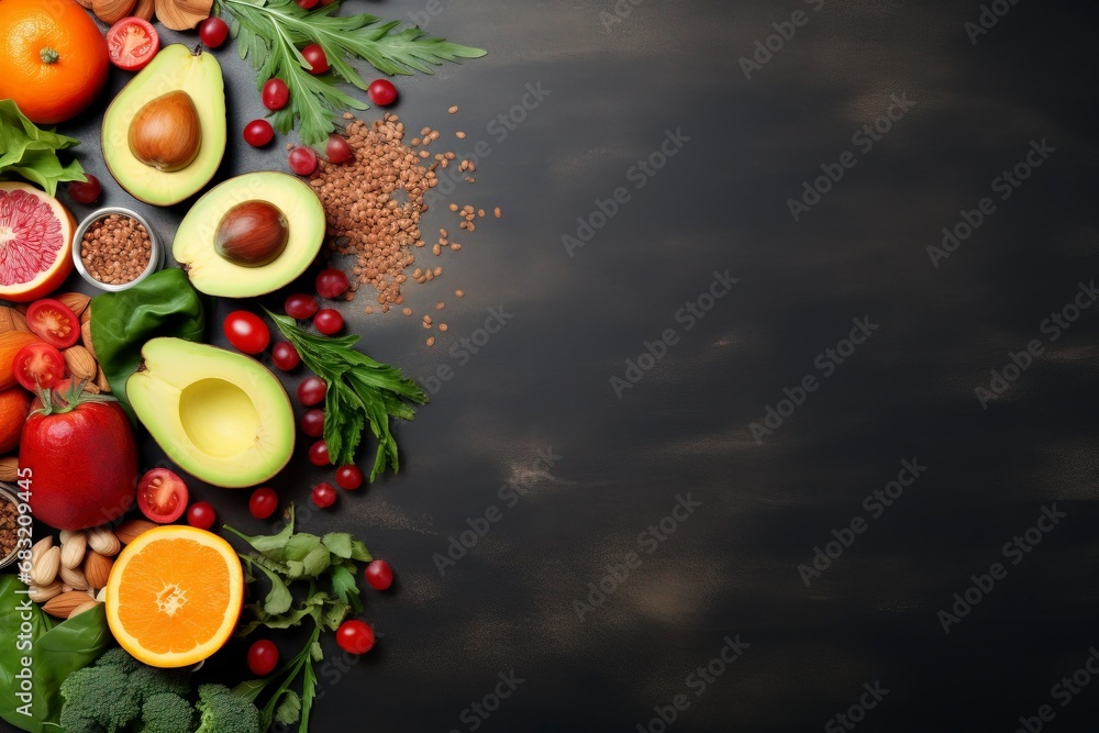 Healthy food background, copy space and generative ai Healthy food background, copy space and generative ai