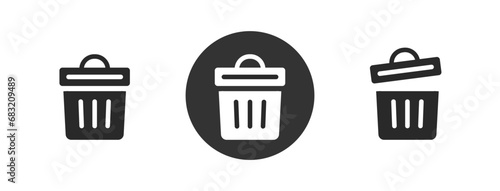 Trash bin can or garbage junk solid icon vector simple glyph graphic pictogram silhouette, round rubbish bucket fill block style design button set, dust trashcan as delete clean remove ui symbol