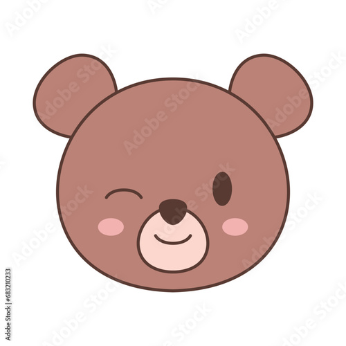 cute bear wink expression vector sticker illustration isolated