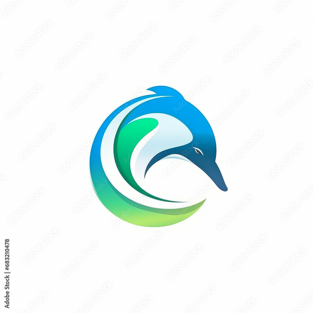 Dolphin logo green and blue in the style of logo on white background