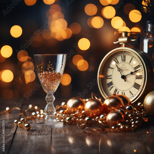 Merry Christmas and Happy New Year. Background Xmas concept design of ornaments and christmas decorative. Happy Holidays festive realistic for poster, banner, cover card, brochure. Generative AI