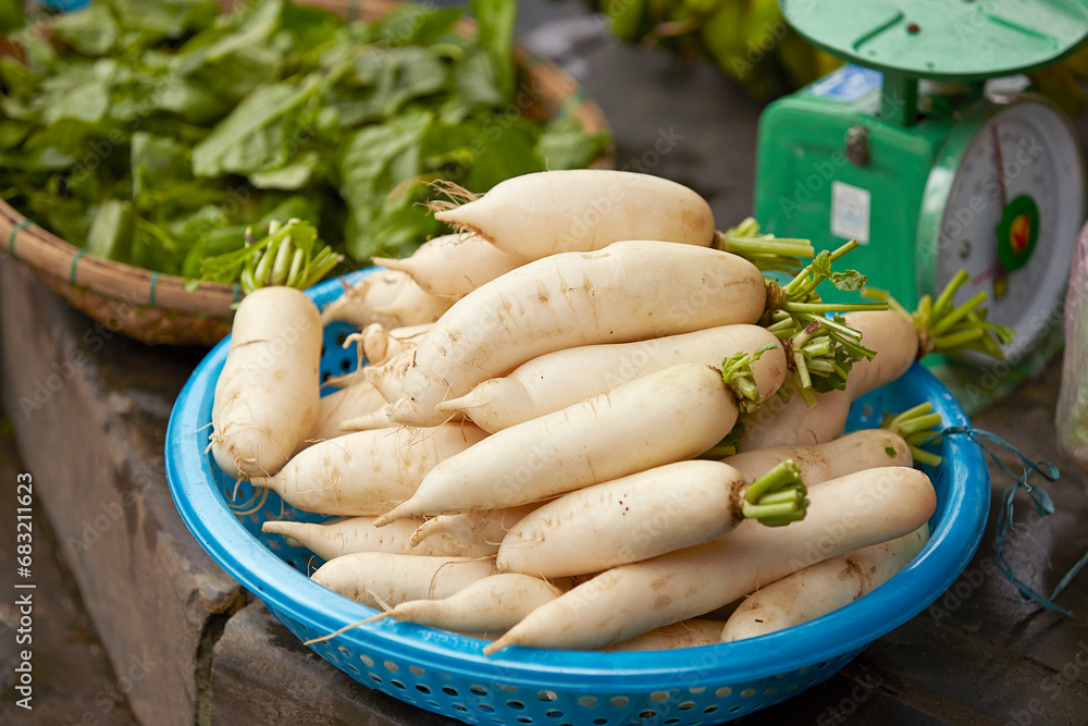 Fresh vegetables on display in a traditional market Fresh vegetables on display in a traditional market