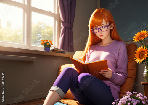 Book reader cute girl (ID: 683211697)
