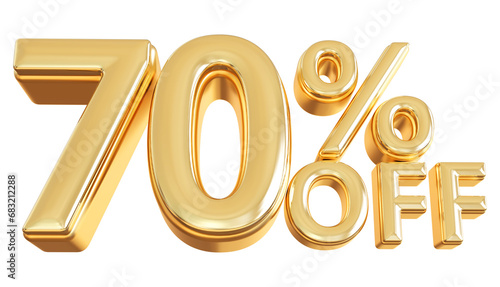 70 Percent Off Sale Discount Gold Numbers 3D Render