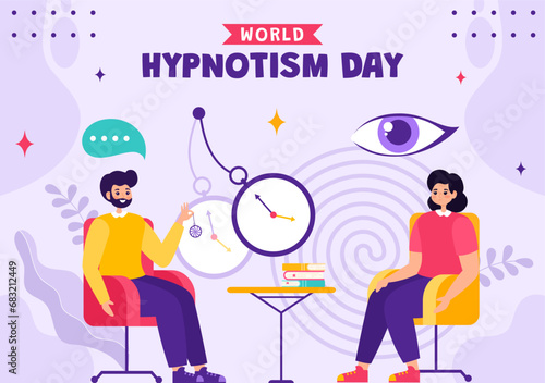 Hypnotism Day Social Media Background Flat Cartoon Hand Drawn Templates Illustration