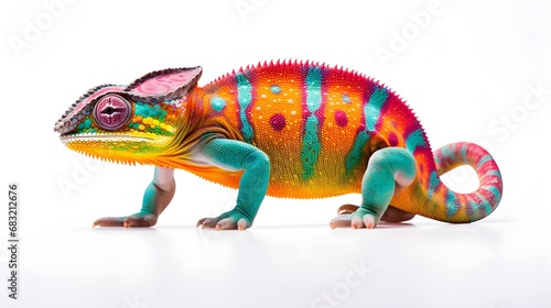 Colorful chameleon on a white background, copy space. Generative AI © PSCL RDL