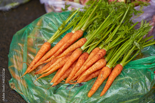 fresh carrots in a market