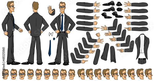 Vector cartoon style Man character for animation. Different emotions, gestures and poses. Isolated vector illustration.