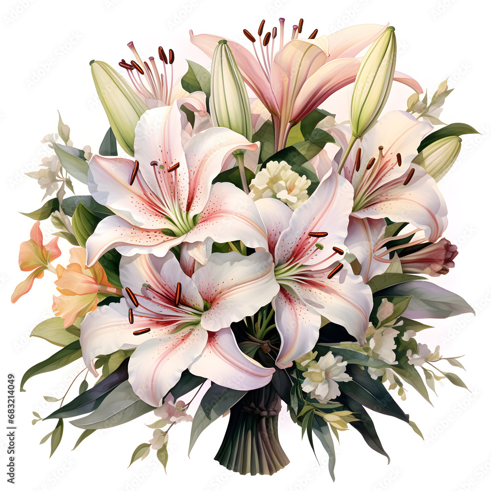 Lilies, Flowers, Watercolor illustrations