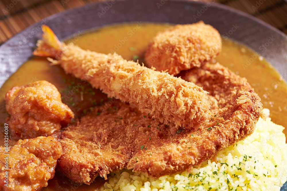 Pork cutlet with delicious Curry sauce on a plate Pork cutlet with delicious Curry sauce on a plate