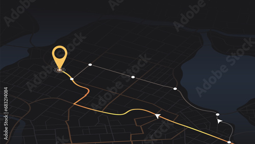Gps tracking map. Abstract isometric location tracks dashboard. Track navigation pins on street maps, navigate mapping, locate position pin. Futuristic travel map or location navigator vector