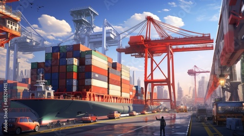 A bustling seaport photo realistic - Generative AI.