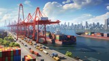 A bustling seaport photo realistic - Generative AI.