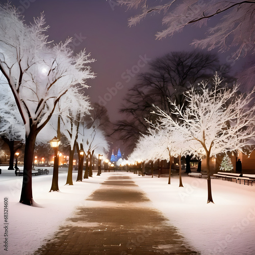 Snowy parks at Christmas, fantastic places like pictures