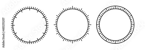 Blank mechanical clock face divided into seconds and minutes. Round meter scale. Watch dial. Timer template. Simple clock face. Vector illustration on white background. photo