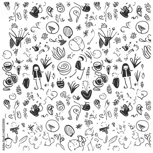 Go to Page
|12345Next
Hand drawn simple elements set. Sketch underlines, icons, emphasis, Hand drawn like kids Mother life pattern design for print including different elements of love and baby flower photo