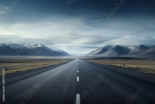 Empty road with beautiful view background. Travel vacation concept. Generative ai.