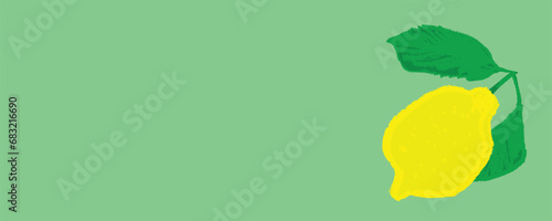 Template lemon banner with empty space for text. Lemon illustration in vector. Hand drawn citrus fruit for banner background, juice packaging, jam label, cosmetic packaging design.