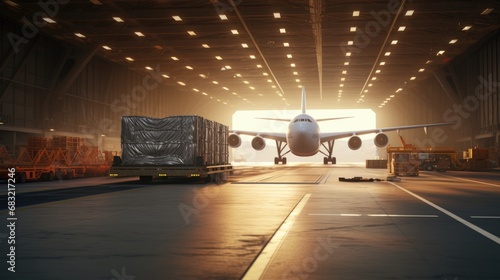 A cargo plane in the tarmac photo realistic - Generative AI.