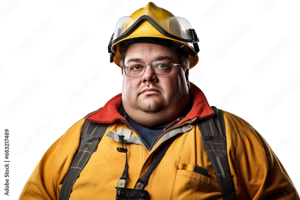 Portrait of construction worker Overweight man in engineer uniform on transparent background Portrait of construction worker Overweight man in engineer uniform on transparent background