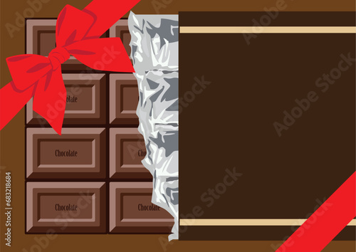 バレンタイン用の板チョコをリボンでラッピングしたイメージのベクターイラスト photo