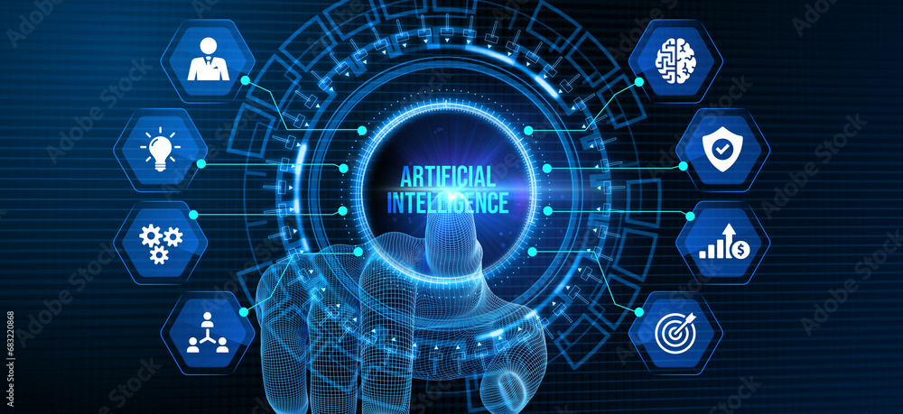Artificial intelligence (AI), machine learning and modern computer technologies concepts. 3d illustration Artificial intelligence (AI), machine learning and modern computer technologies concepts. 3d illustration