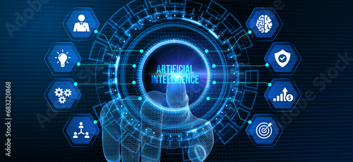 Artificial intelligence  AI   machine learning and modern computer technologies concepts. 3d illustration