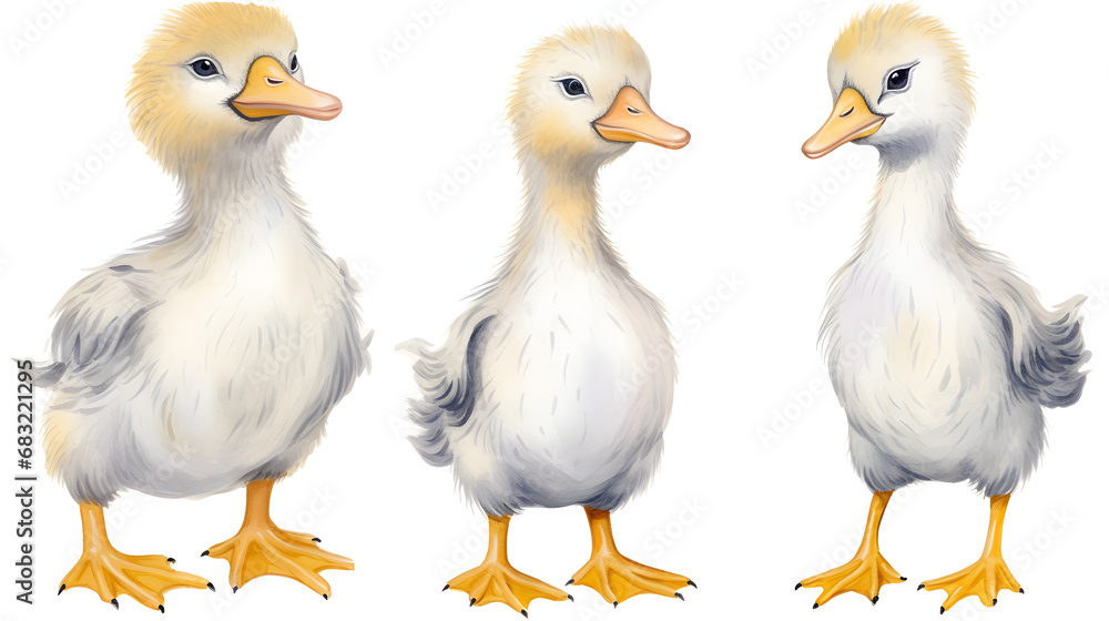 Set of cute watercolor duck illustration on white background Set of cute watercolor duck illustration on white background
