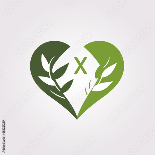 Stylish vegan leather store filled color initial logo idea. Environmental responsibility, Sustainable fashion. Letters inside heart shape. Graphic design. Created using neural network