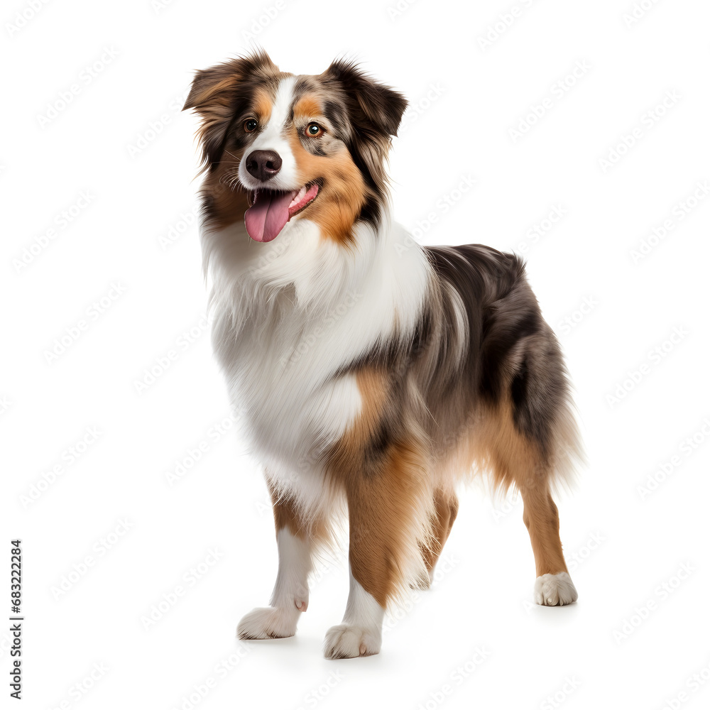 Australian Shepherd Dog Isolated on White Background - Generative AI