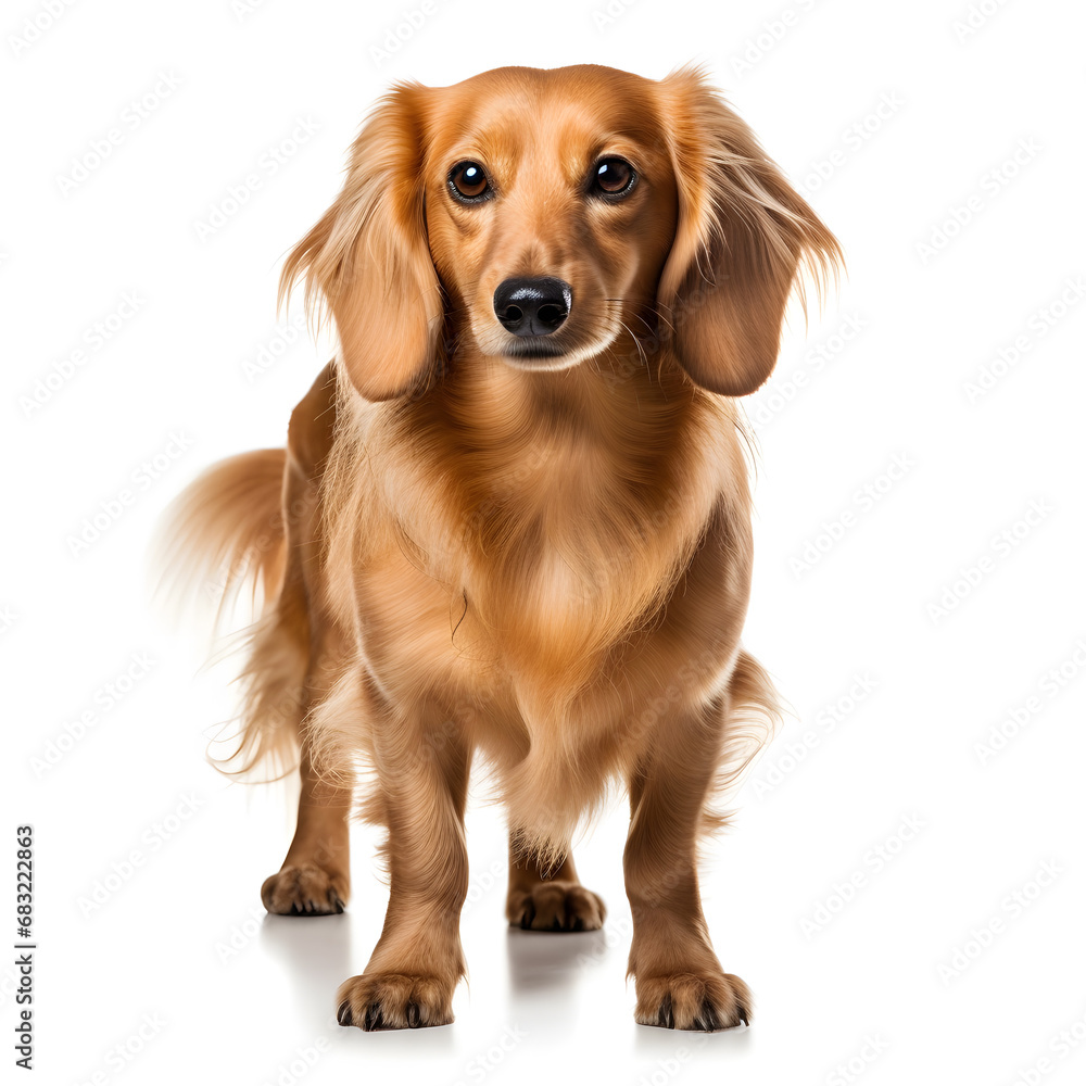 Blonde Dachshund Dog Isolated on White Background - Generative AI