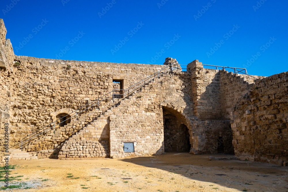 Othello Castle in the old town of Famagusta. It was built by the Lusignans in the 14th century, and was later modified by the Venetians.