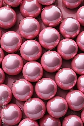 Top view texture  background of pink shiny Christmas balls.