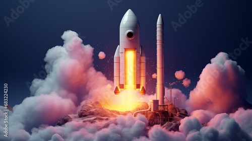 3D Model of a rocket taking off 