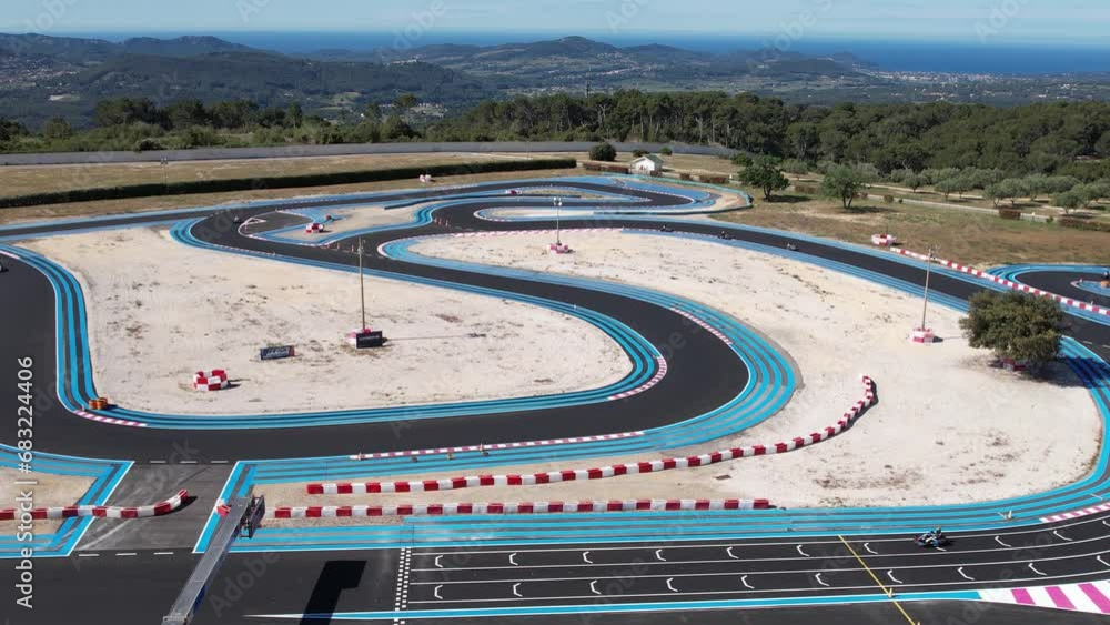 Aerial View Circuit Paul Ricard With Racers Karting On The Tracks. - pan left shot