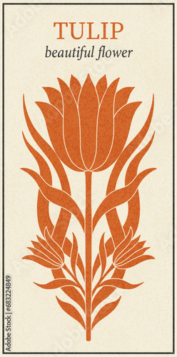 Frame with a tulip in the style of Art Nouveau. Beautiful vintage texture floral tulip composition 1920-1930 years.