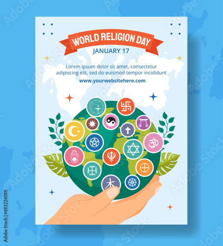 Religion Day Vertical Poster Flat Cartoon Hand Drawn Templates Background Illustration