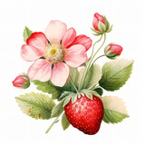 Watercolor floral Strawberry isolated on white background