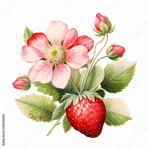 Watercolor floral Strawberry isolated on white background