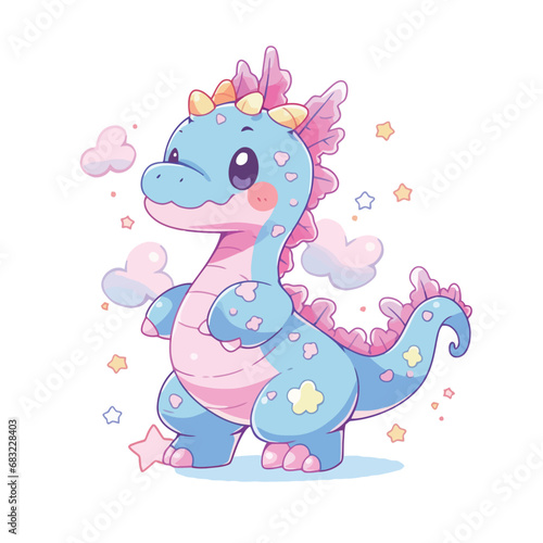 Cute cartoon dinosaur. Vector illustration isolated on the white background.