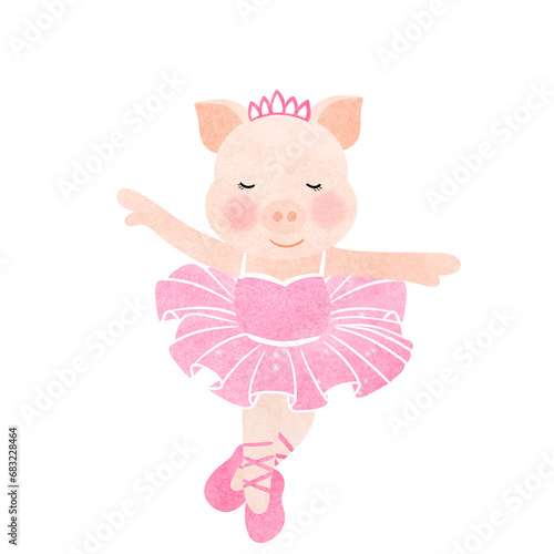 Cute piglet wearing a pink dress, ballet dance