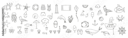hand drawn sea doodle icons