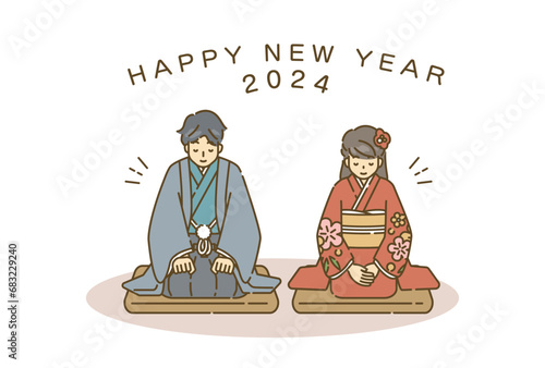 挨拶　着物　新年　お正月　イラスト
