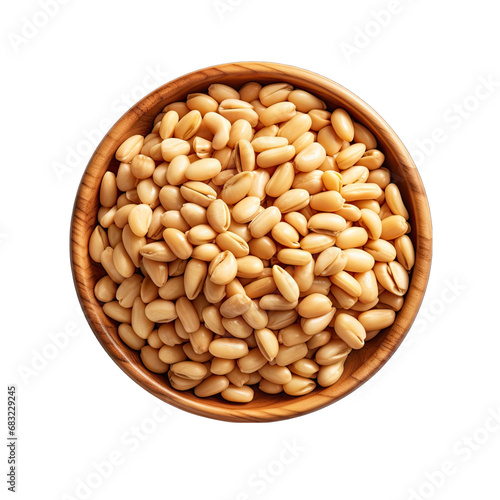 Top View of Bowl of Pine Nuts Isolated on Transparent or White Background, PNG photo