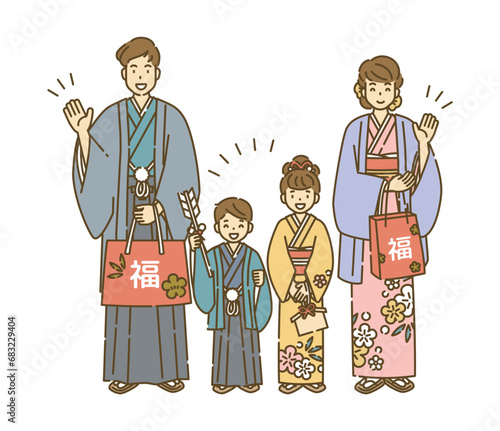 福袋　初売り　着物　人物　挨拶