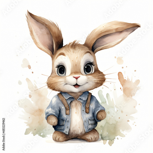 Watercolor Funny Bunny isolated on white background