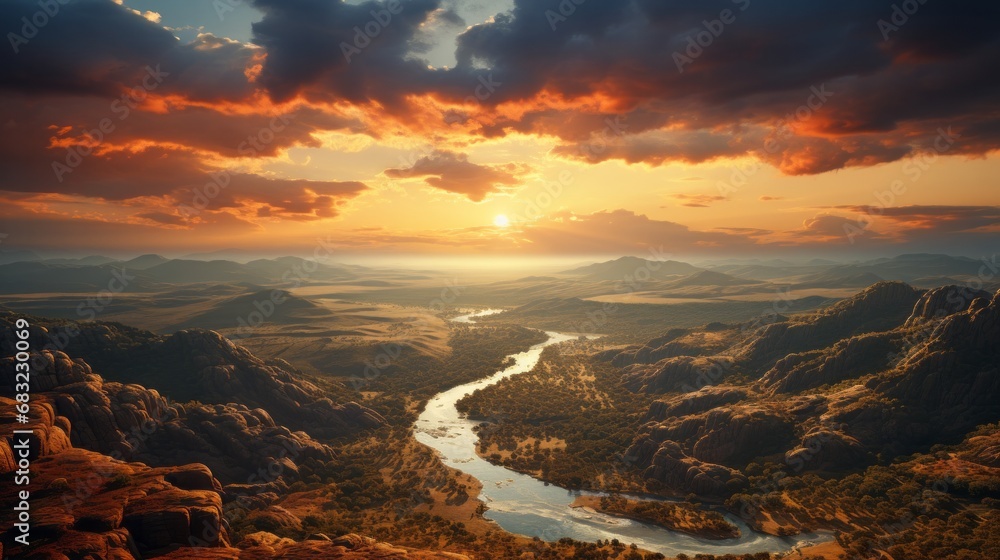 Dawn Serenity: Capturing the Breathtaking Valley Landscape with a Tranquil River