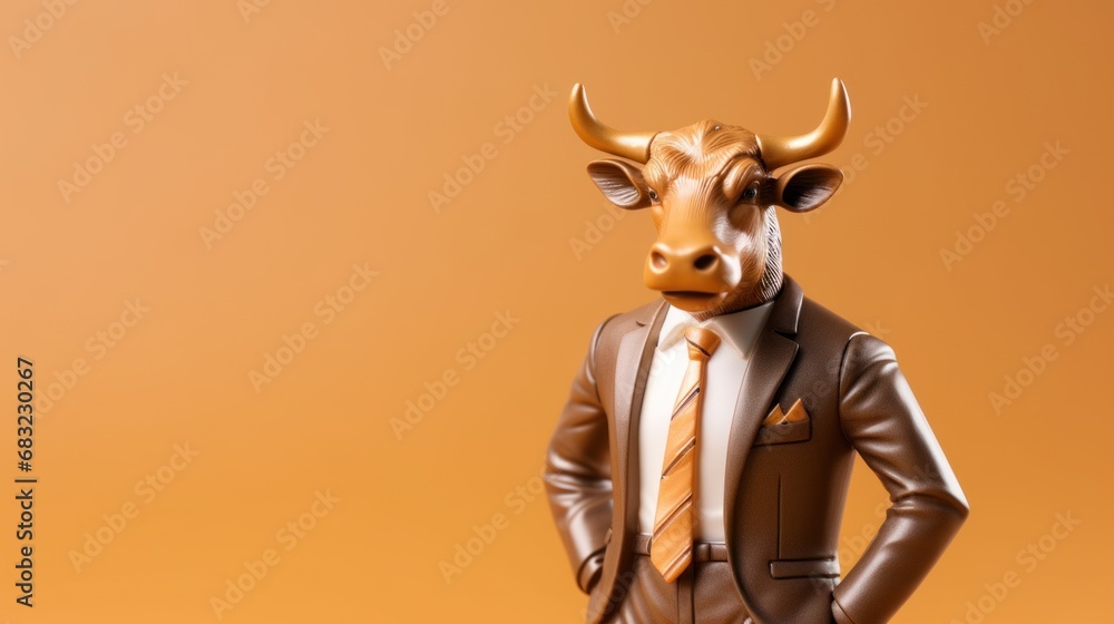 Bull. Bullish market trend , global economy growth, share prices, profit concept Bull. Bullish market trend , global economy growth, share prices, profit concept