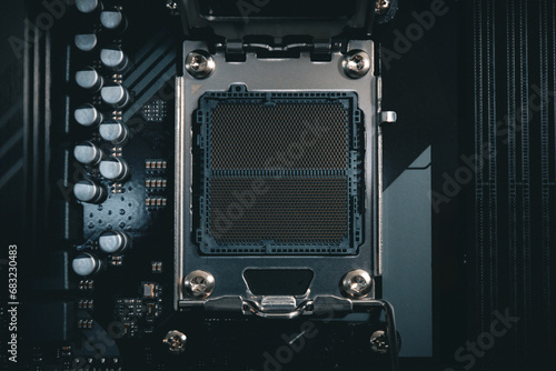 Computer processor from 2023 - CPU sitting in a motherboard on a gaming computer photo
