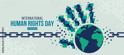 International Human Rights Day - Abstract modern hand print with globe world sign breaks the chain vector design